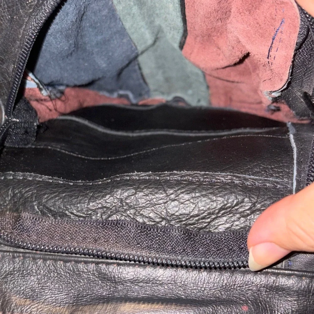 Vintage Leather Duffle Bag Grunge Black Patchwork Suede 12.5x24x6 XL Weekender